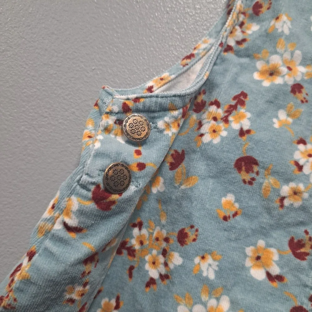 Tahari Girls Blue Floral Corduroy Jumper Dress Sleeveless Overall Size‎ 7